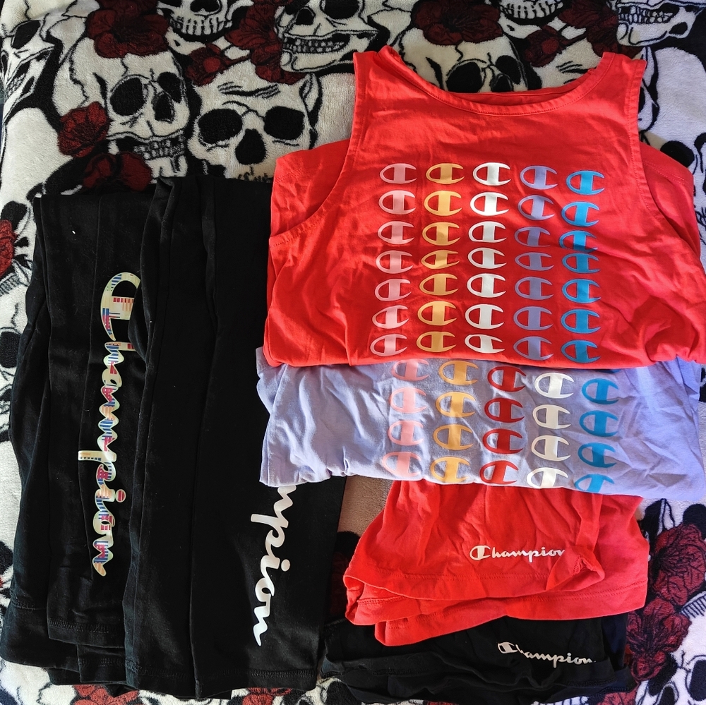 LOT a girls Champion leggings shorts tank tops large 14